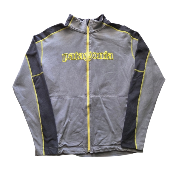 Patagonia Retro Y2K Fleece Zip Up Gray Yellow Long Sleeve Jacket - Picture 1 of 7